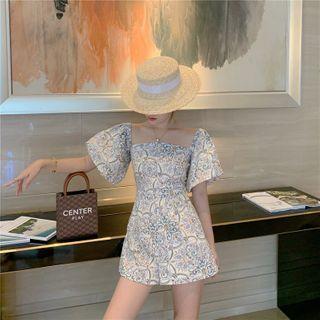 Puff-sleeve Floral Print Romper