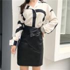 High Waist Faux-leather A-line Skirt