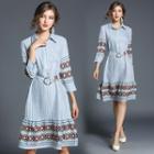Printed Striped Shirtdress