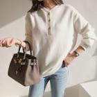Button-neck Napped Pullover