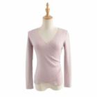 Front Cross Neck Asymmetrical Long-sleeve Top