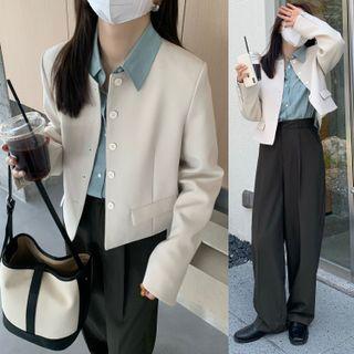 Single-breasted Cropped Blazer / Plain Shirt / Straight Cut Pants