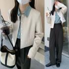 Single-breasted Cropped Blazer / Plain Shirt / Straight Cut Pants