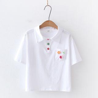 Short-sleeve Flower Accent Polo Shirt