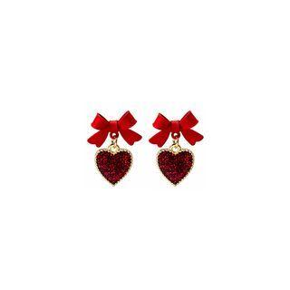 Bow Heart Rhinestone Dangle Earring E4810-1 - Red - One Size