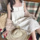 Lace Loose-fit A-line Midi Spaghetti Strap Dress