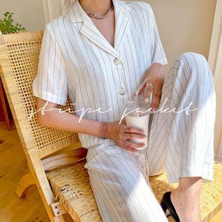 Short-sleeve Pinstripe Cropped Blazer