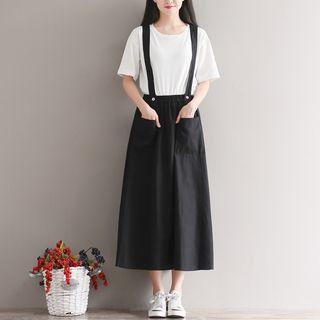 Pocketed Midi Suspender Skirt