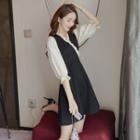 Elbow-sleeve V-neck A-line Mini Dress