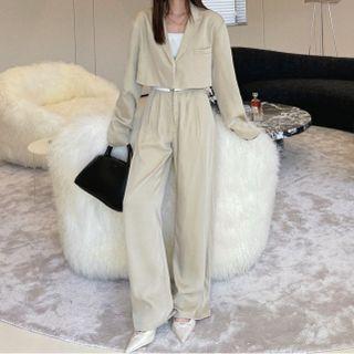 Set: Cropped Blazer + Wide Leg Dress Pants