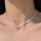 Faux Pearl Layered Alloy Choker Necklace - Bead - Gold & White - One Size