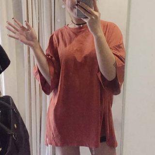 Elbow-sleeve Slit-side Oversized Top
