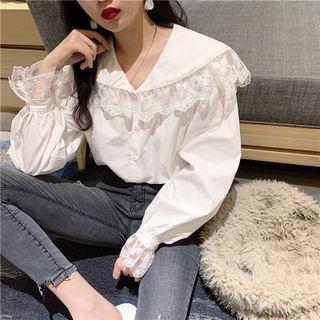 Asymmetrical Lace Trim Blouse White - One Size