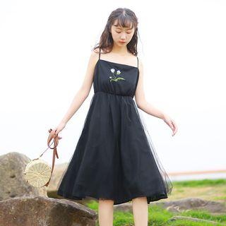 Spaghetti-strap Embroidered Chiffon Dress