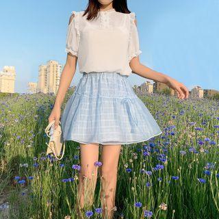 Check Mesh A-line Mini Skirt