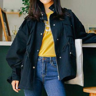 Drawstring Waist Utility Jacket Black - One Size