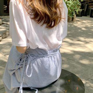 Tie-waist Striped Long Wrap Skirt Dark Sky Blue - One Size