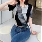 Color Panel Asymmetrical Cropped Top As Shown In Figure - One Size