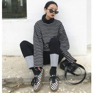 Loose-fit Turtleneck Striped Pullover Black - One Size