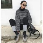 Loose-fit Turtleneck Striped Pullover Black - One Size