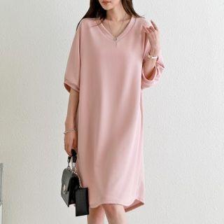 Batwing-sleeve V-neck Dress