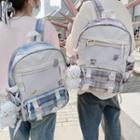 Two-tone / Plaid Canvas Backpack / Brooch / Hanging Decoration / Set