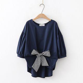 Bow Detail Elbow Sleeve Dip Back Blouse