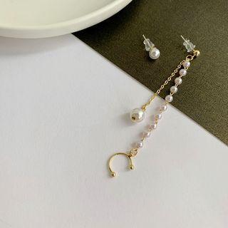 Non-matching Faux-pearl Ear Studs As Shown In Figure - One Size