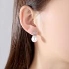 925 Sterling Silver Crown Faux Pearl Dangle Earring 1 Pair - S925 Silver Stud - Silver - One Size