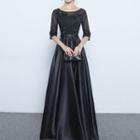 Sequined Mesh Panel Evening Gown