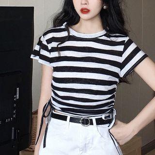 Striped Drawstring Knit T-shirt