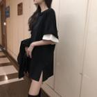 Elbow-sleeve Mini T-shirt Dress Black - One Size