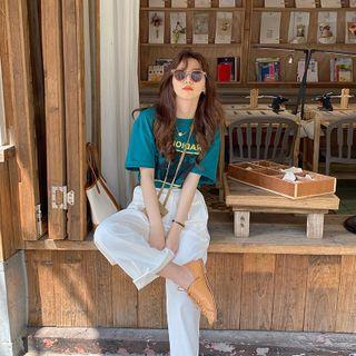High Waist Wide Leg Pants / Elbow-sleeve T-shirt / Set