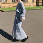Ribbon Sweater / Tiered Maxi Mesh Skirt