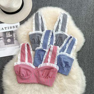 Lace Panel Plaid Cropped Camisole Top