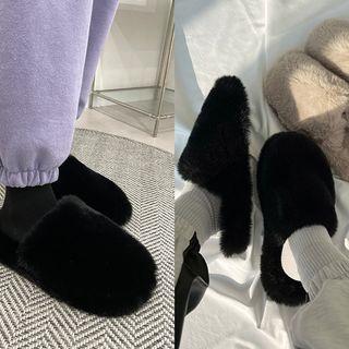 Plain Faux-fur Slippers