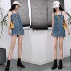 Sleeveless Buttoned Denim Dress As Shown In Figure - One Size
