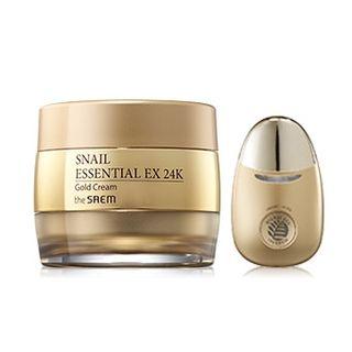 The Saem - Snail Essential Ex 24k Gold Cream Set: Cream 50ml + Facial Massage Applicator 1pc