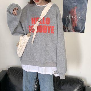 Mock Two-piece Lettering Oversized Pullover