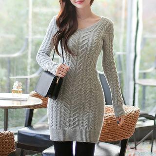 V-neck Cable-knit Mini Bodycon Dress
