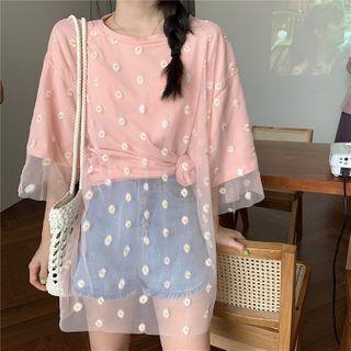 Mock Two-piece Floral Short-sleeve T-shirt