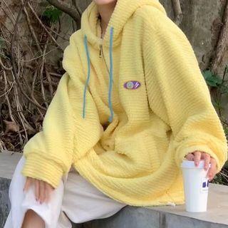 Long-sleeve Drawstring Zip Hooded Jacket