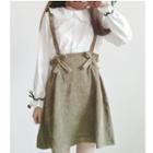 Frilled Peter Pan Collar Blouse / Bow Accent Suspender Skirt