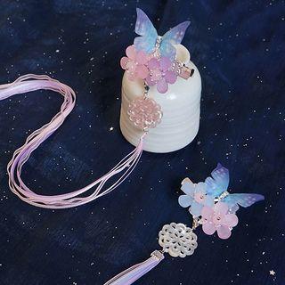 Resin Butterfly & Flower Tassel Hair Clip