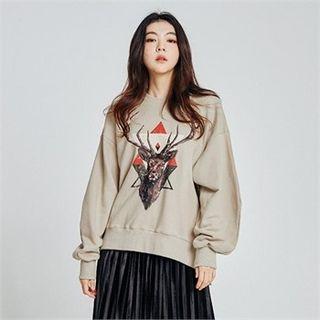 Slit-side Printed Oversized Pullover