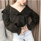 Ruffle Trim V-neck Long Sleeve Blouse