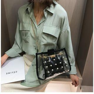 Faux Leather Beaded Crossbody Bag