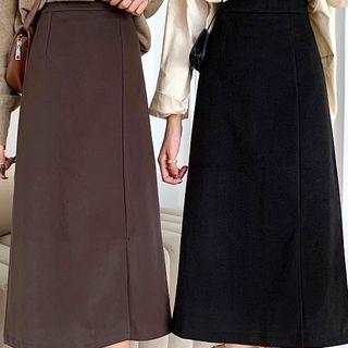 High-waist Slit A-line Semi-body Midi Skirt