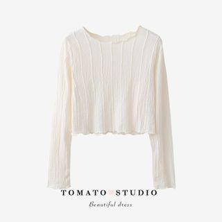 Round-neck Plain Ruffle Cropped Top
