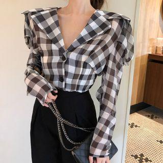 Frill-trim Plaid Shirt As Shown In Figure - One Size